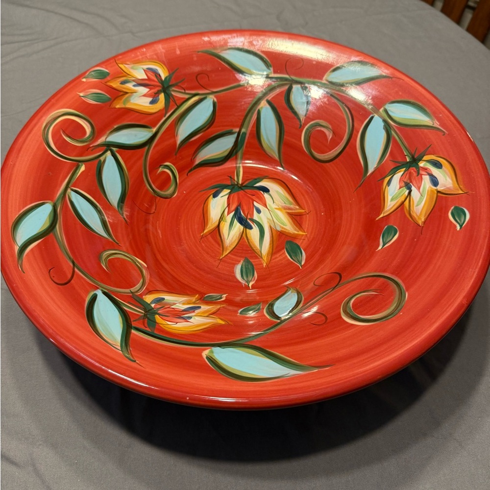Southern Living Gail Pittman Large Bowl Hand Painted Red Floral
